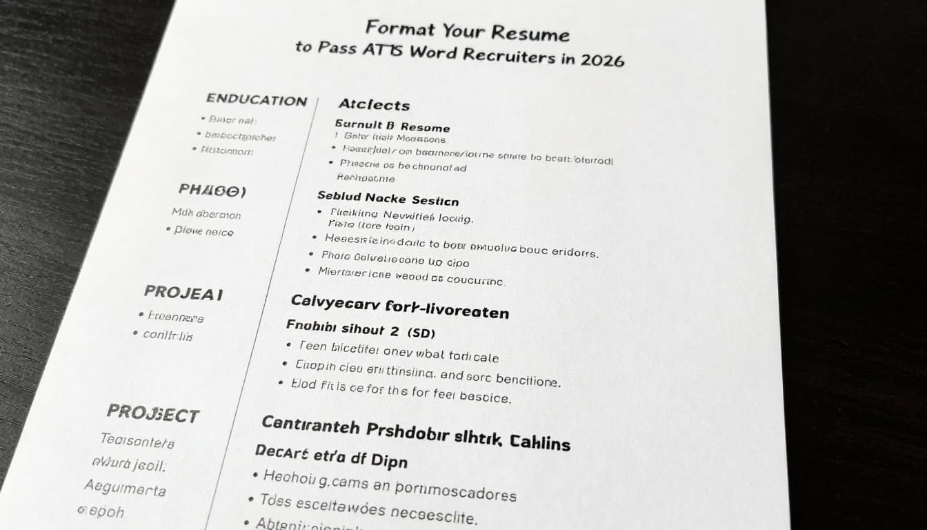 Hand-drawn graphite linework sketch on clean white paper depicting a simple one-page resume outline with standard sections including header, education, skills, and projects, using bold headings, bullets, and left-aligned formatting for ATS compatibility.