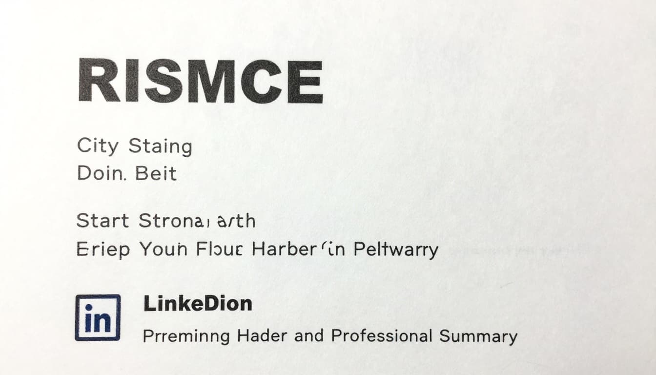 Hand-drawn graphite linework sketch of a resume's top header section on white paper, featuring bold centered name, city and state, phone, professional email, and LinkedIn icon in a simple, clean layout optimized for ATS systems.